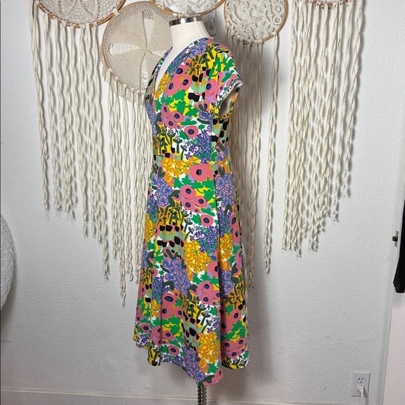 Nooworks Short Sleeve Eclectic Fit n Flare Midi Dress with Pockets L - Picture 2 of 10